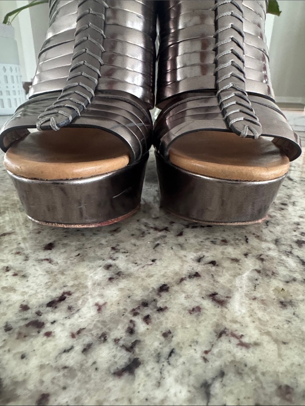 COACH Bristol Women's Silver/Chrome Metallic Strappy Slide Wedges SZ 6.5 - Picture 3 of 10